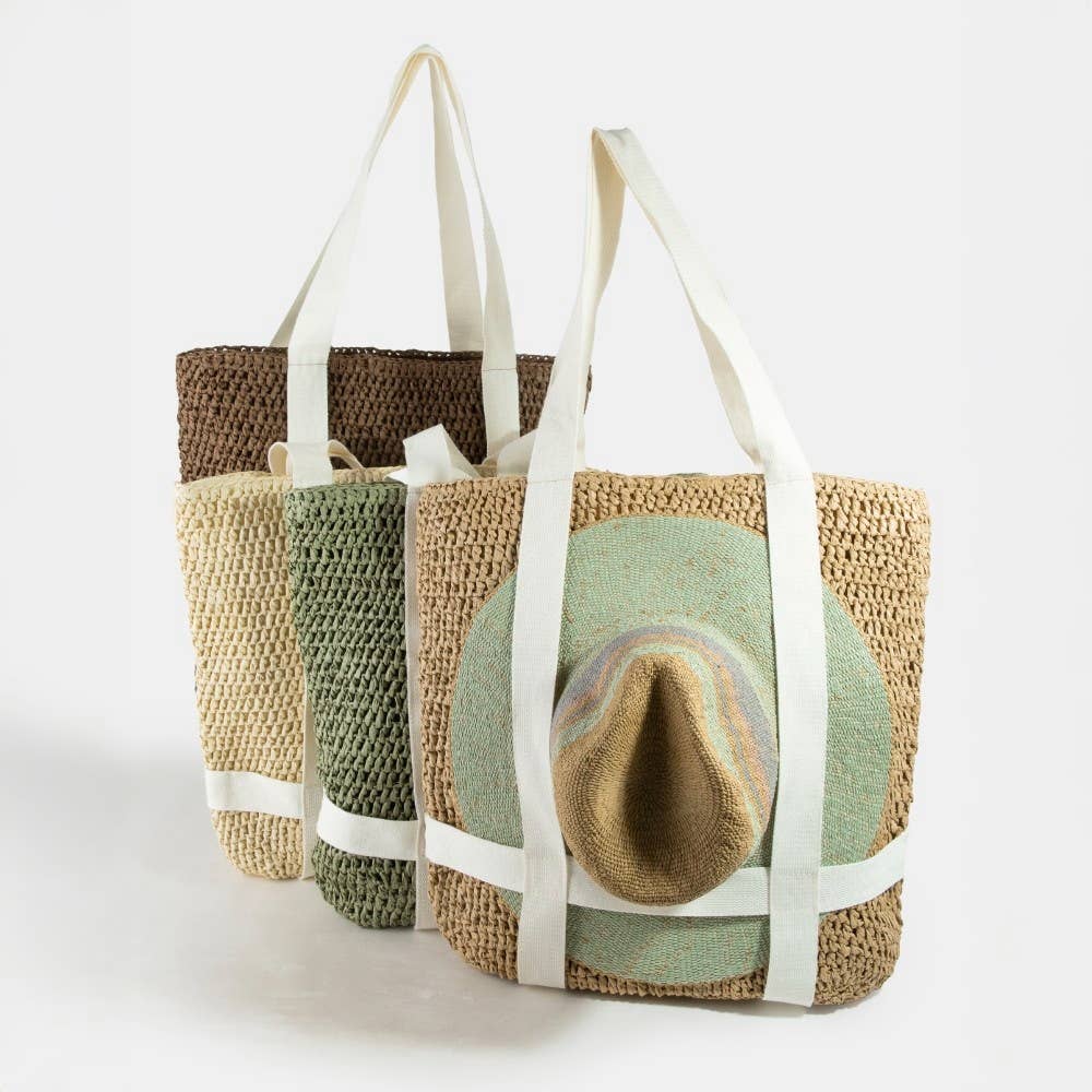 Collections by Fame Accessories - Straw Braided Hat Carrier Tote Bag