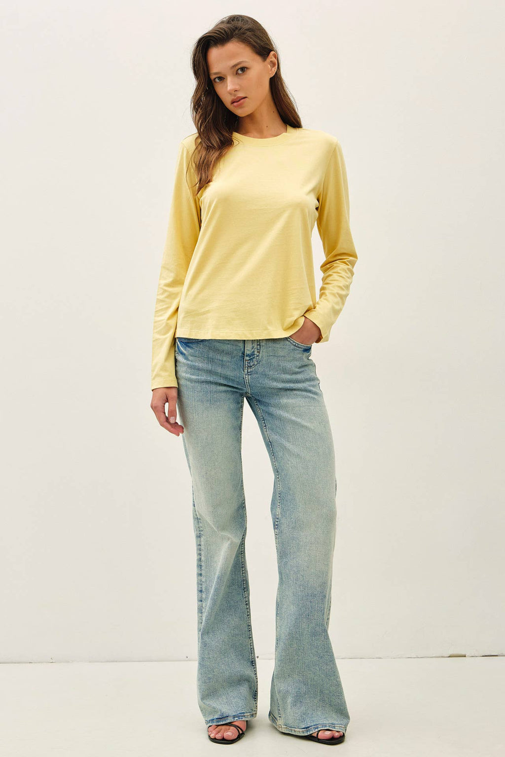 Be Cool - GARMENT WASHED COTTON LONG SLEEVE BASIC TOP