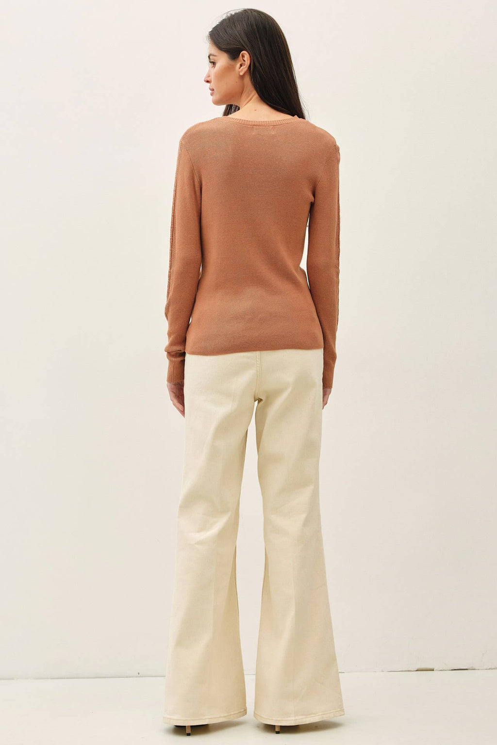 Be Cool - CROCHET SLEEVE POINTELLE FINE SWEATER