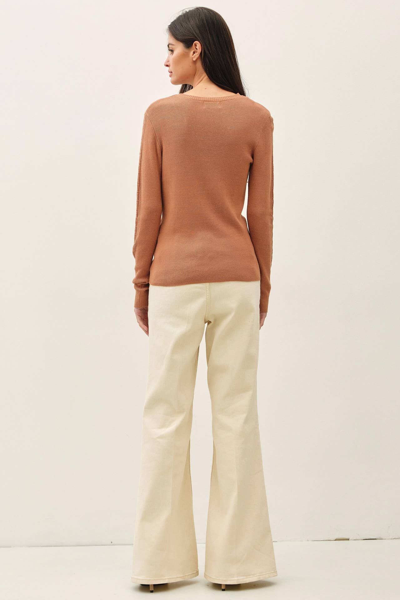 Be Cool - CROCHET SLEEVE POINTELLE FINE SWEATER