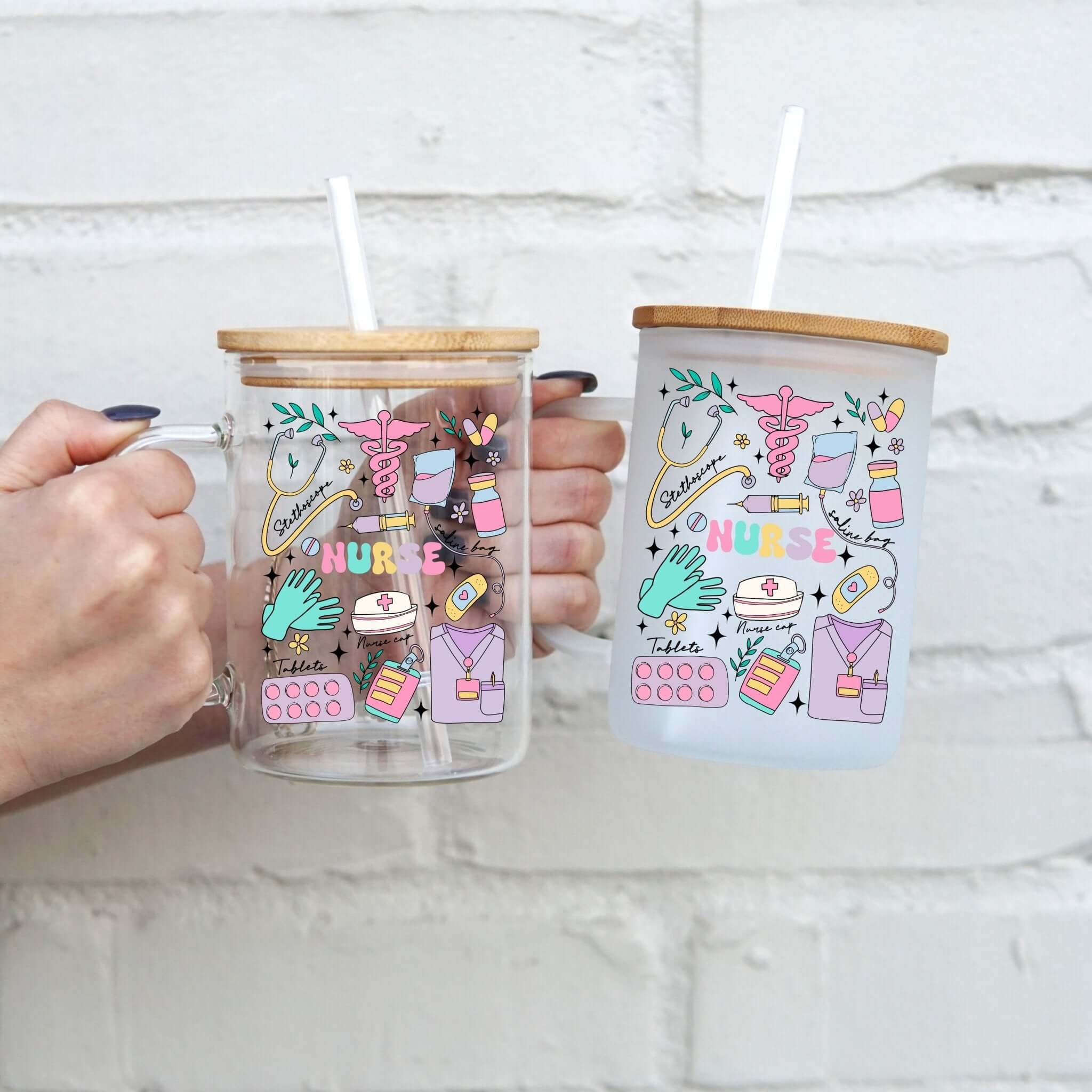 Sip-Sip Hooray! - Nurse 17oz Glass Mug With Lid and Straw