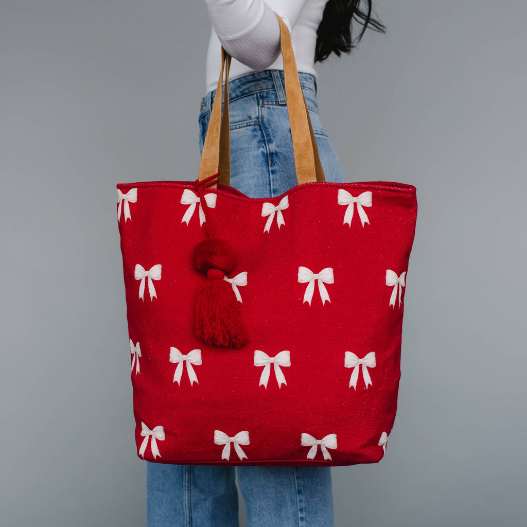 Panache Apparel Co. - Red & White Bow Tote