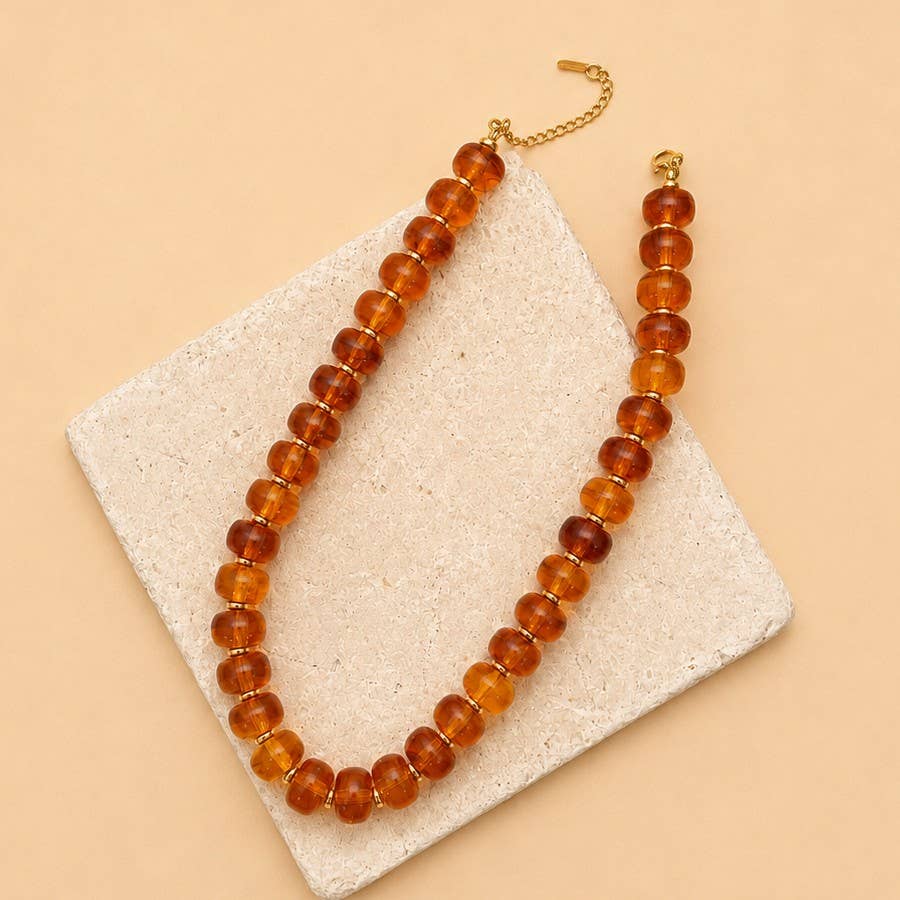 Amber-Tone Barrel Bead Necklace | 40NK9767