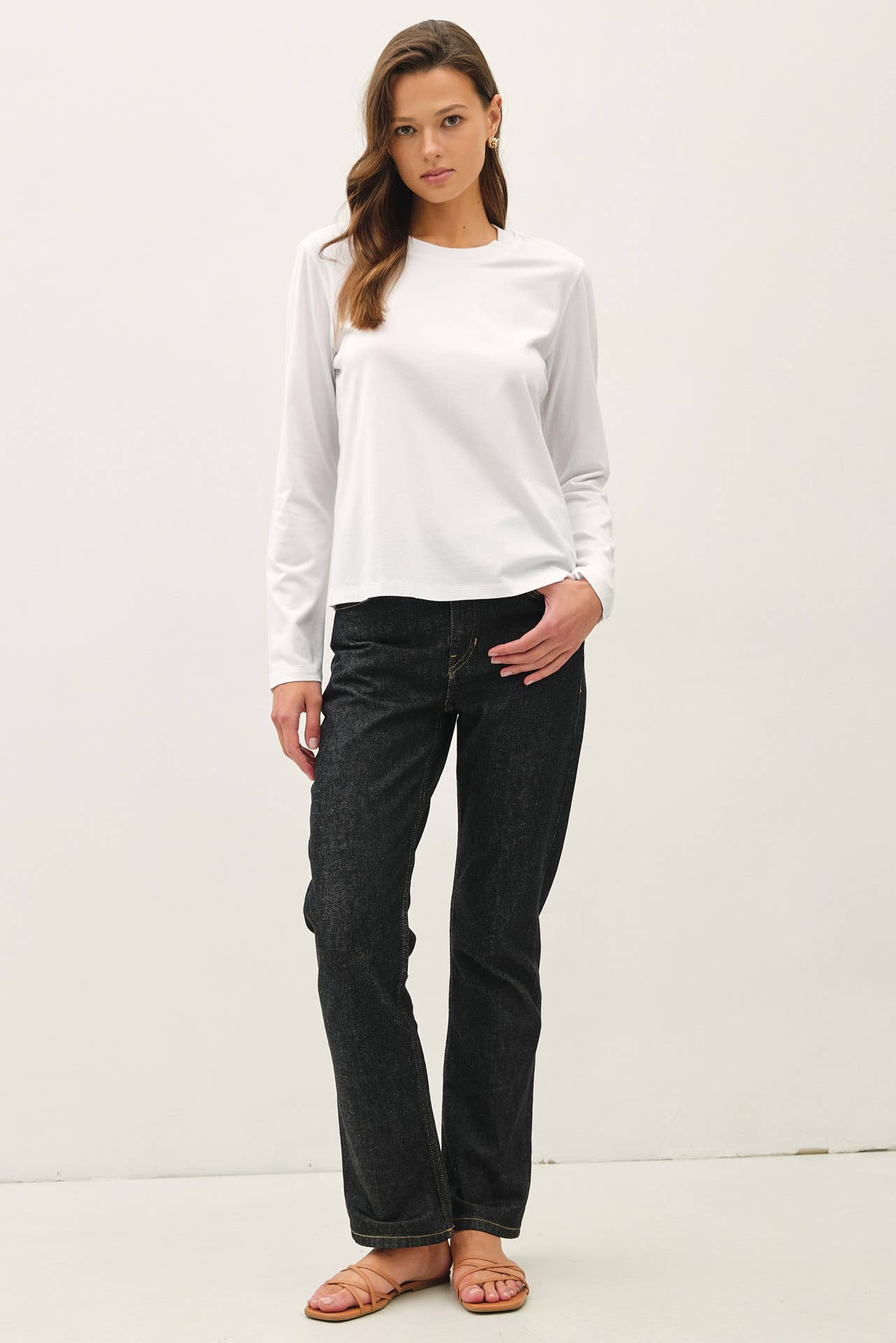 Be Cool - GARMENT WASHED COTTON LONG SLEEVE BASIC TOP