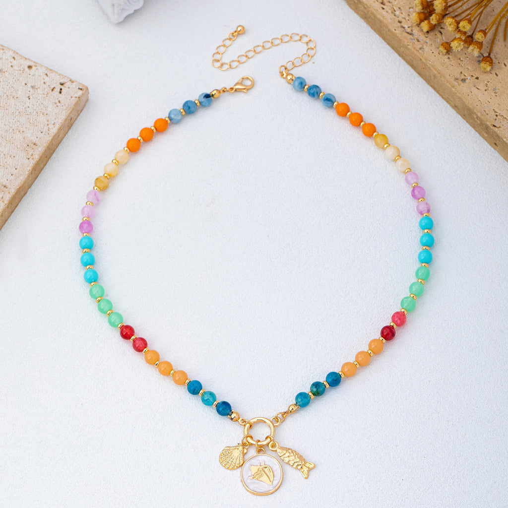 Rainbow Beaded Nautical Charm Necklace | 80N92952