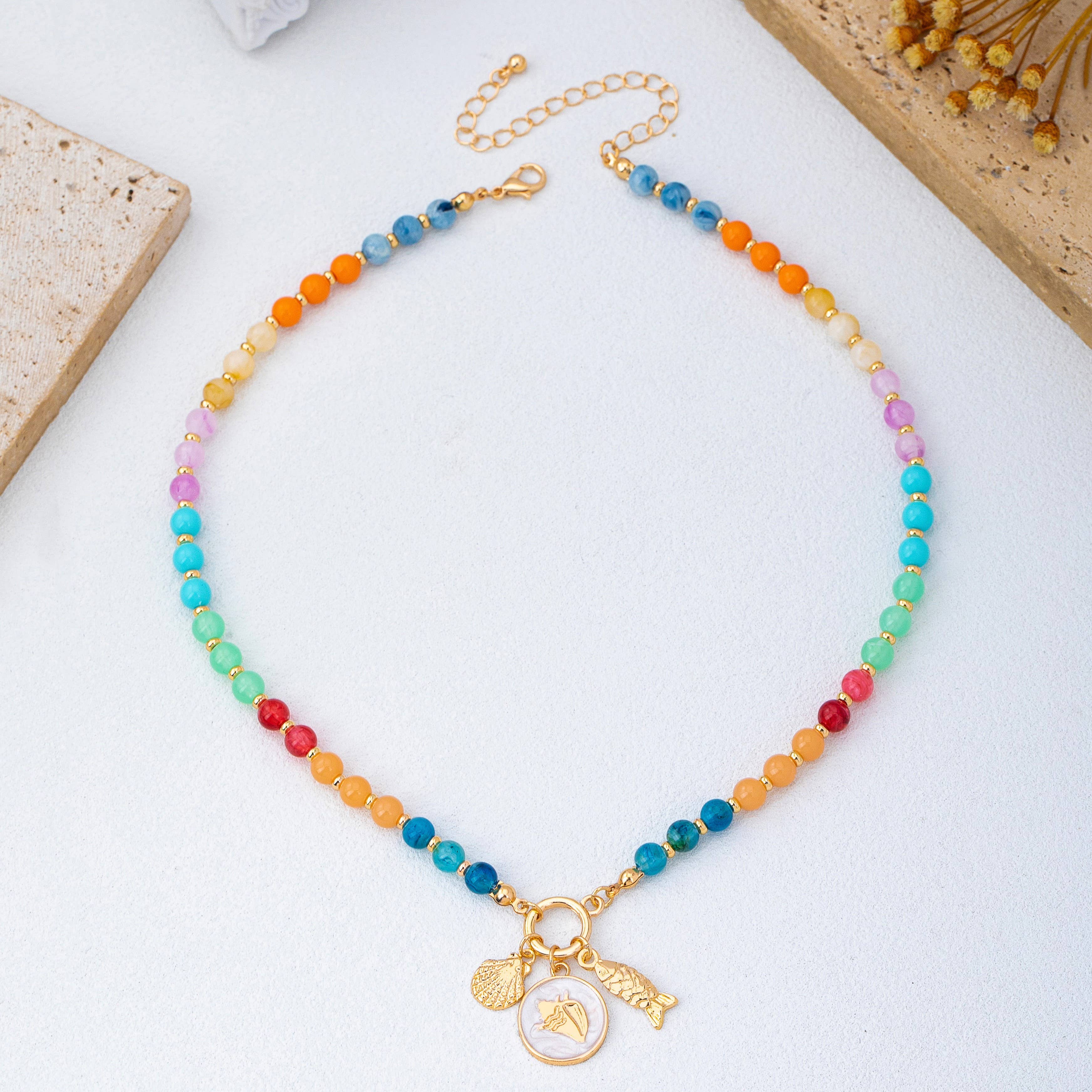 Rainbow Beaded Nautical Charm Necklace | 80N92952