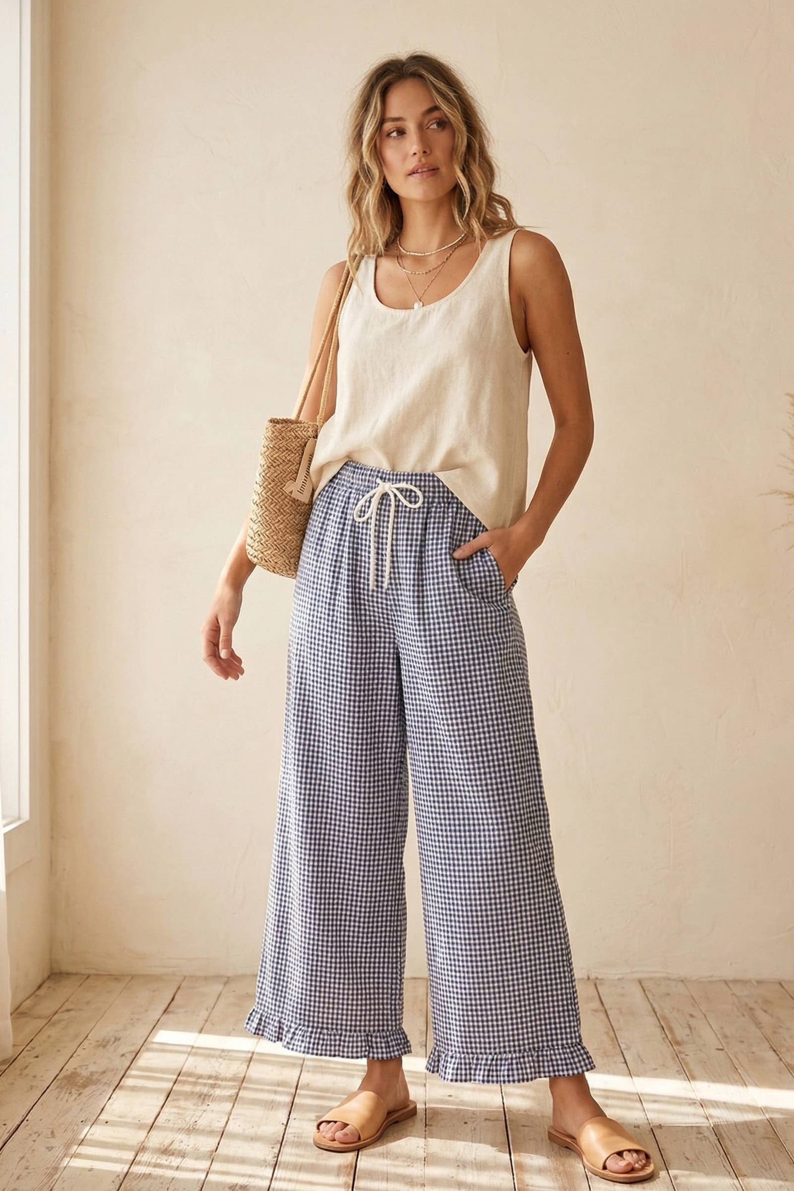Checkered Gingham Fully Lined Pants