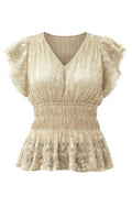 Another Love Paolina gold flutter-sleeve V-neck top with smocked waist