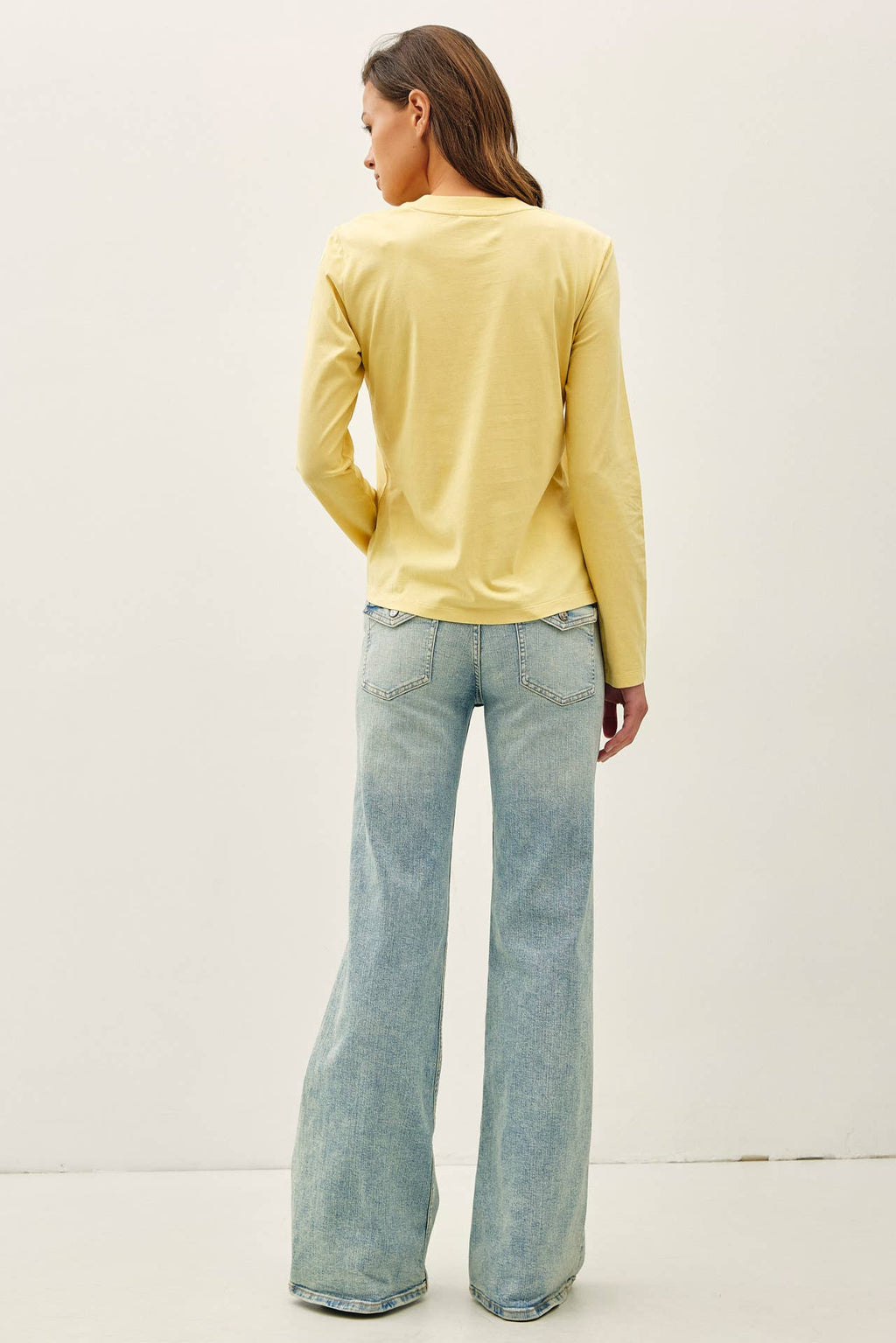 Be Cool - GARMENT WASHED COTTON LONG SLEEVE BASIC TOP