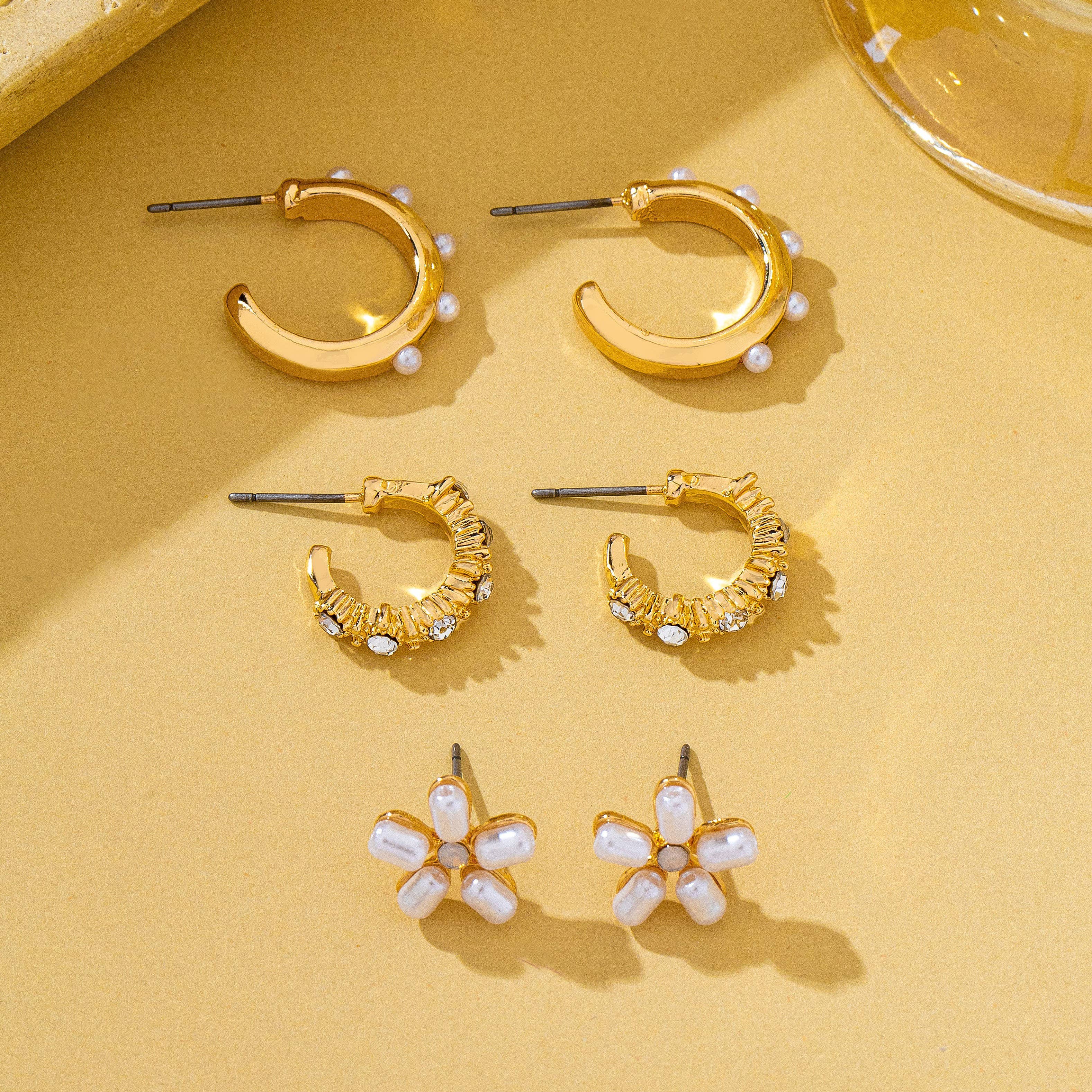 Floral Stud & Hoop Trio earrings | 80E62419