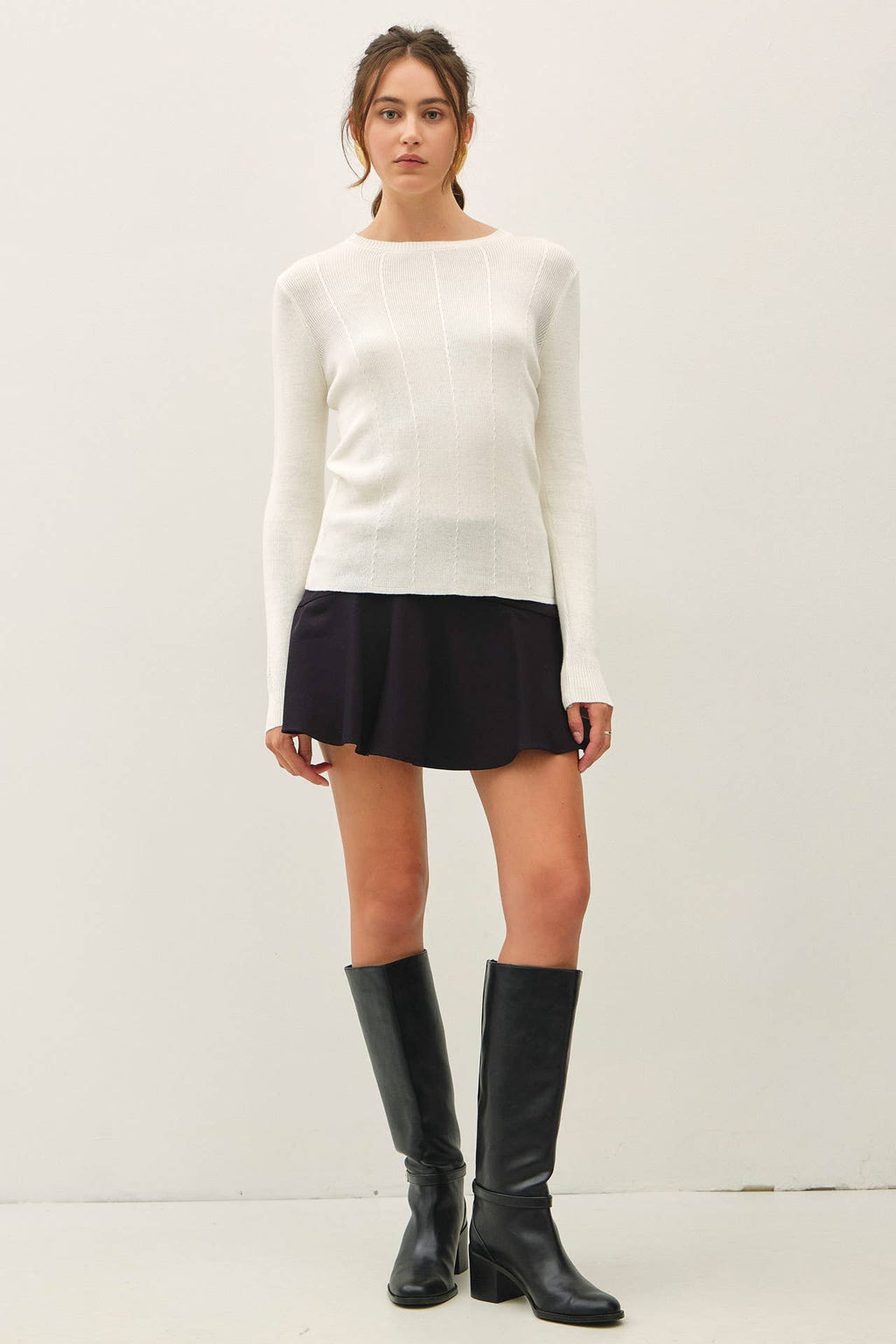 Be Cool - CROCHET SLEEVE POINTELLE FINE SWEATER