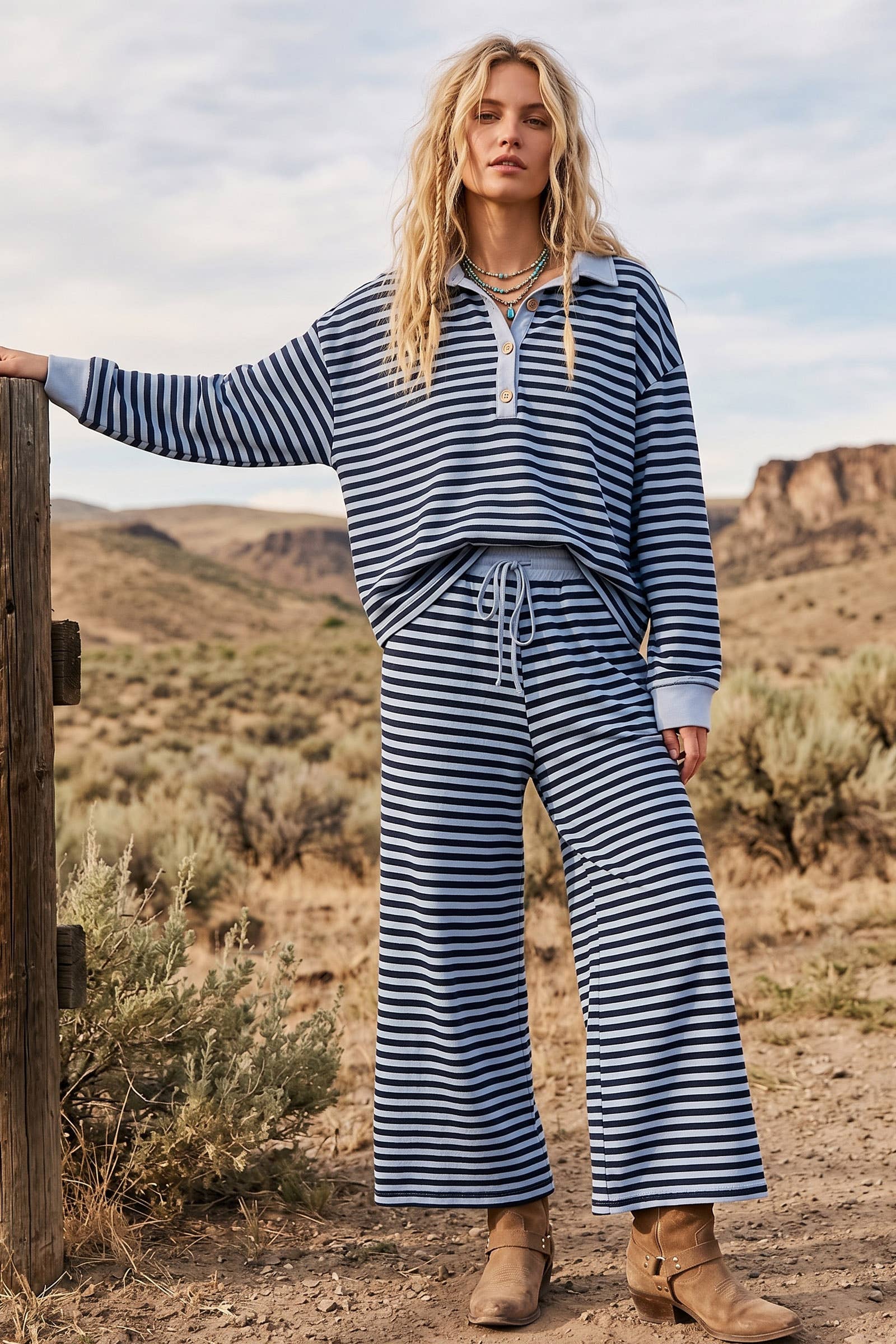 Sewn and Seen - Soft Touch Lightweight Stripe Wide Leg Set