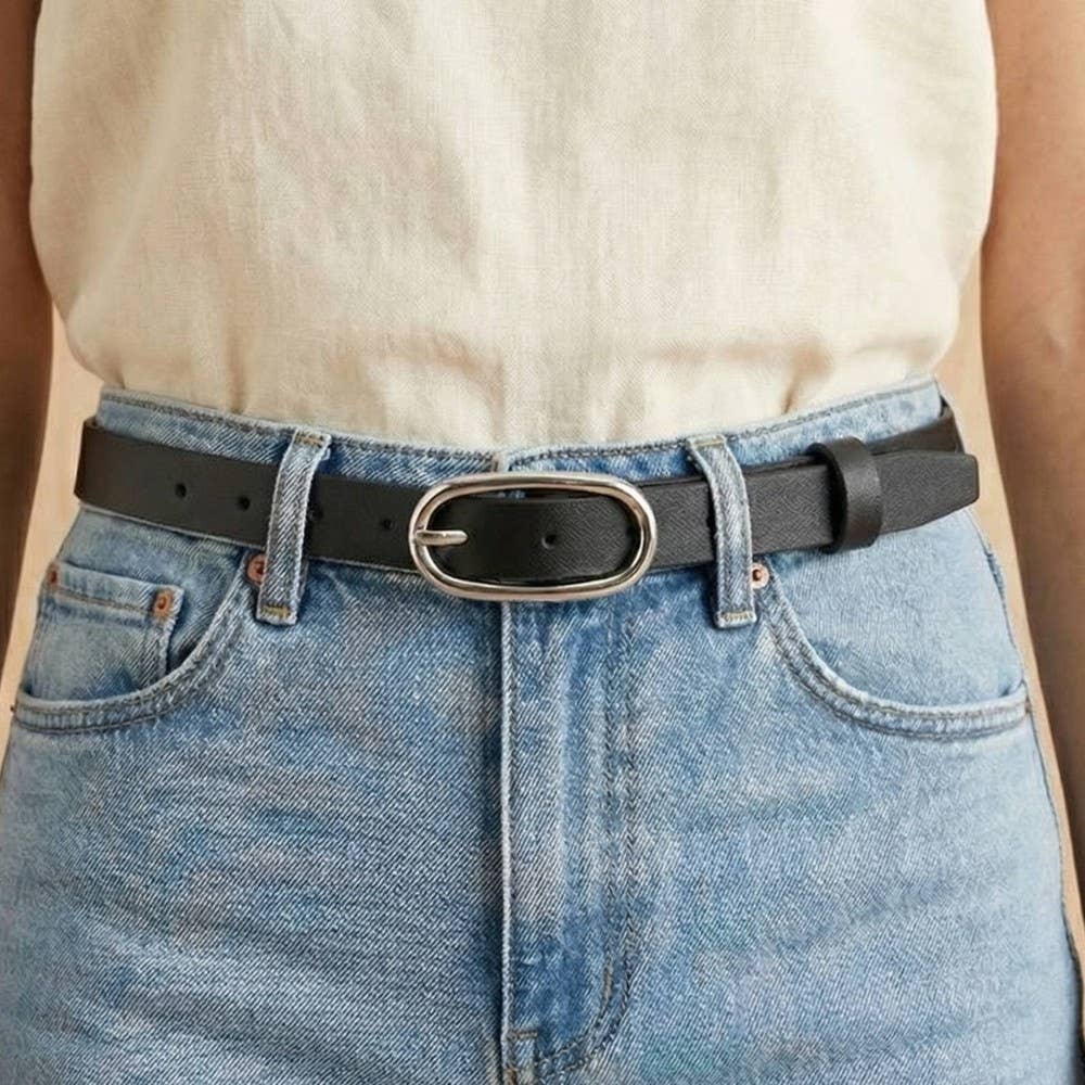 Long Oval Buckle Leather Belt