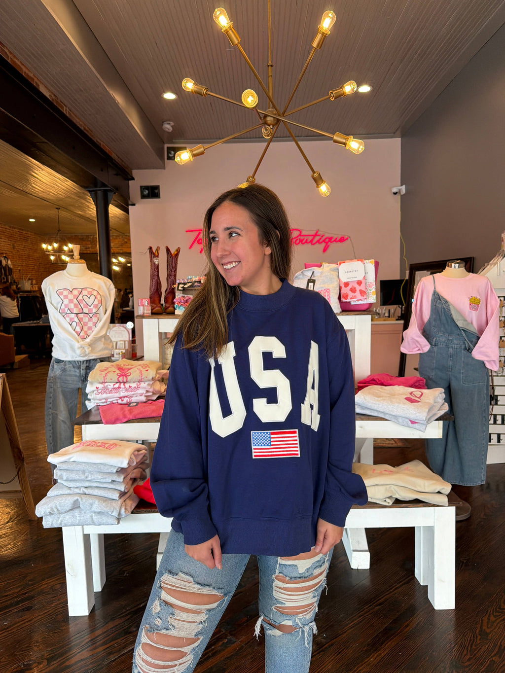 Navy USA  Embroidered Mockneck 