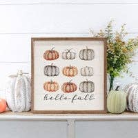 Hello Fall Orange And Gray Pumpkins White