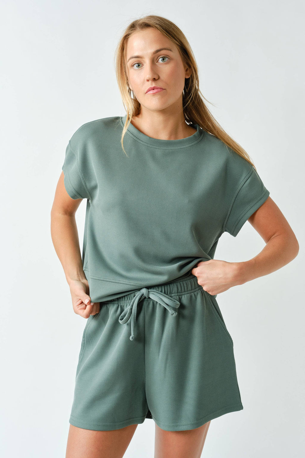Mono B - Luxe Sand Wash Rib Classic Tee Set