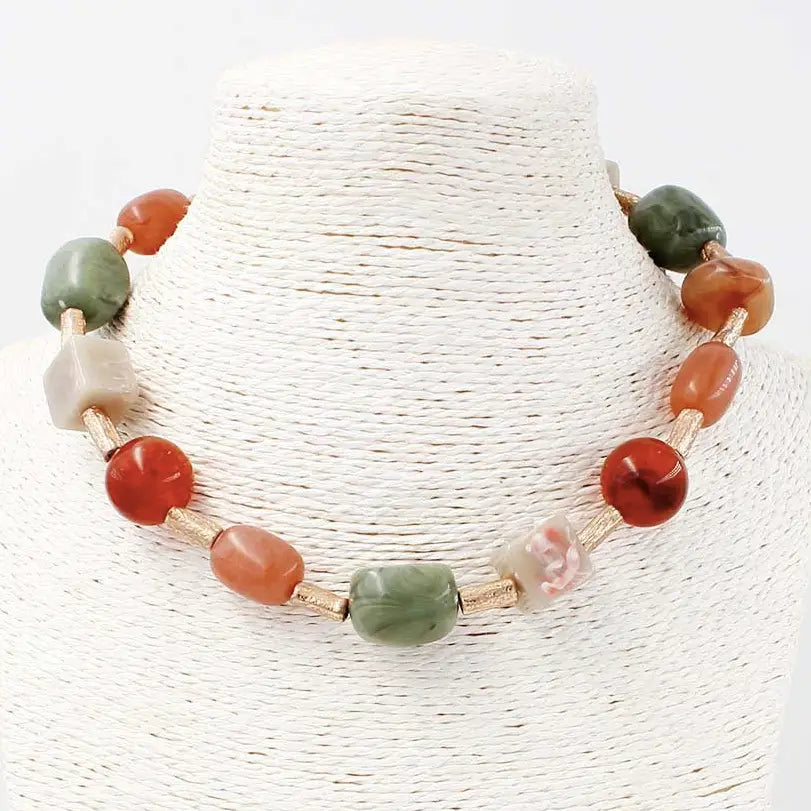 Gold Tube Beaded Necklace