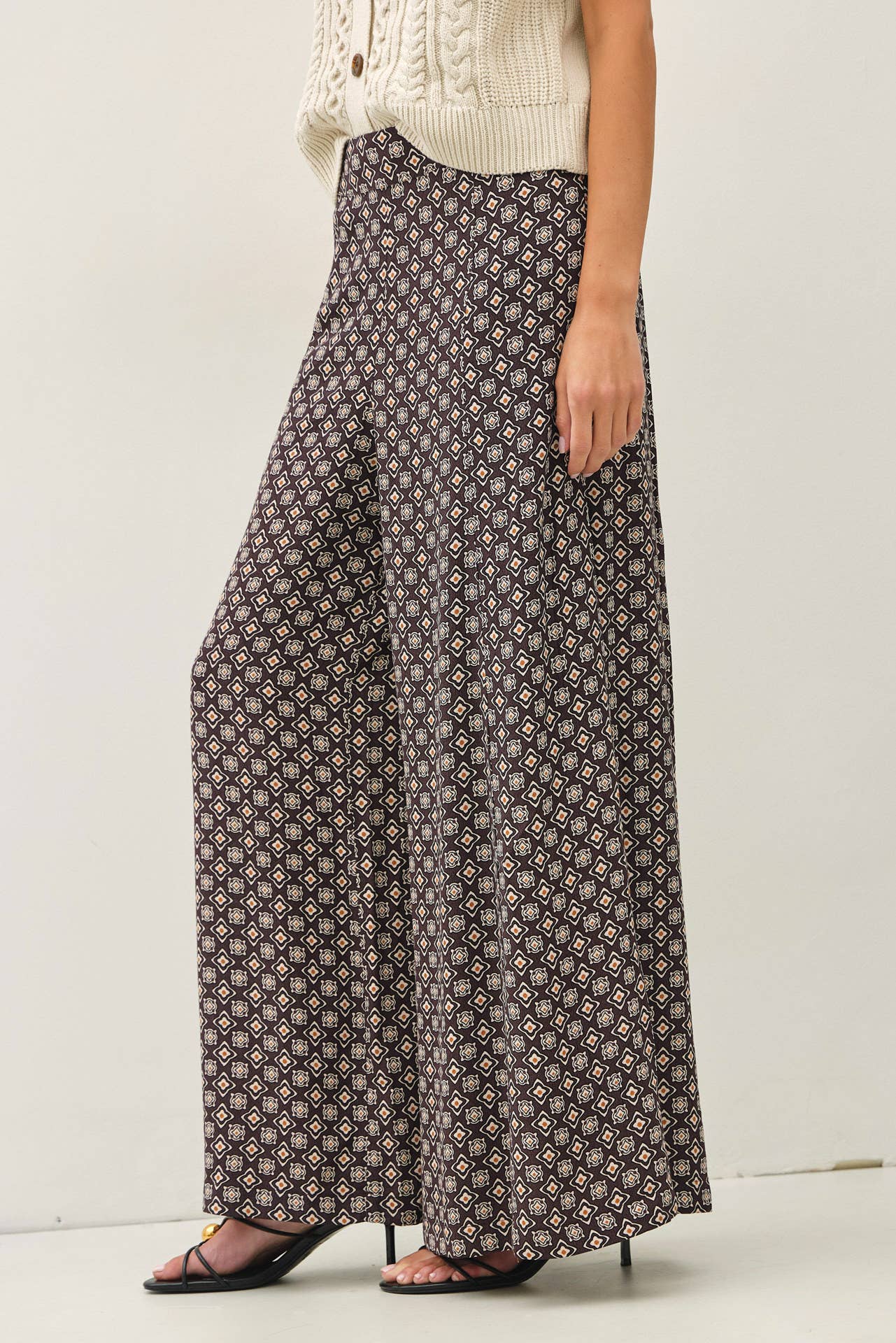 PRINTED WIDE LEG PANTS