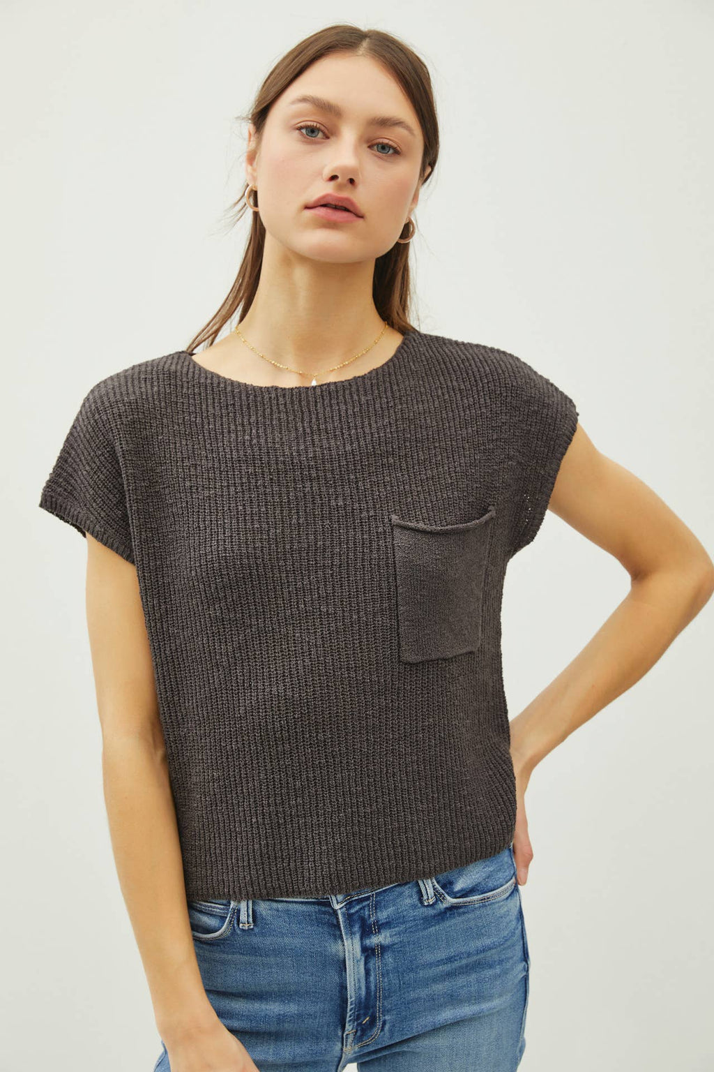 Be Cool - [NEW COLOR] PATCH POCKET DOLMAN CAP SLEEVE BOXY KNIT