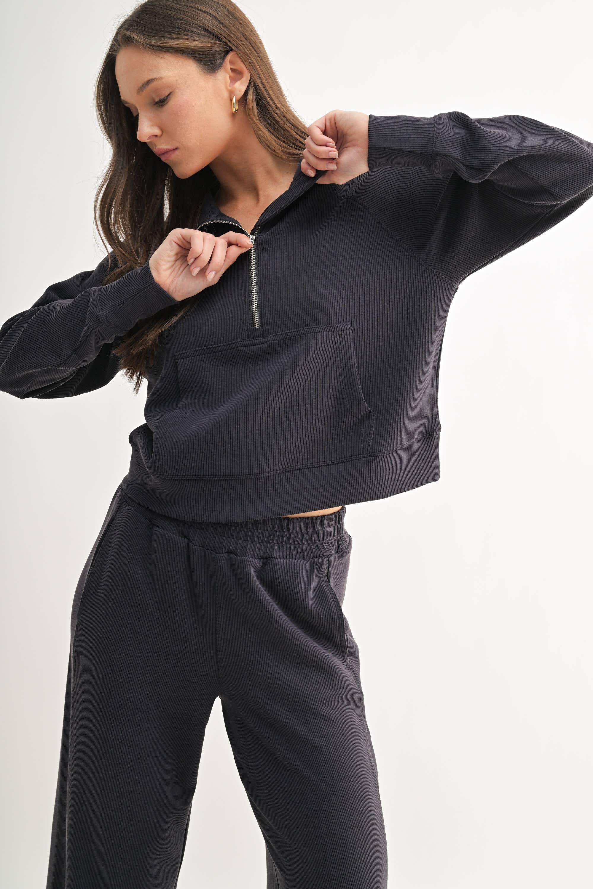 Mono B - Luxe Sand Wash Rib 1/4 Zip Sweater