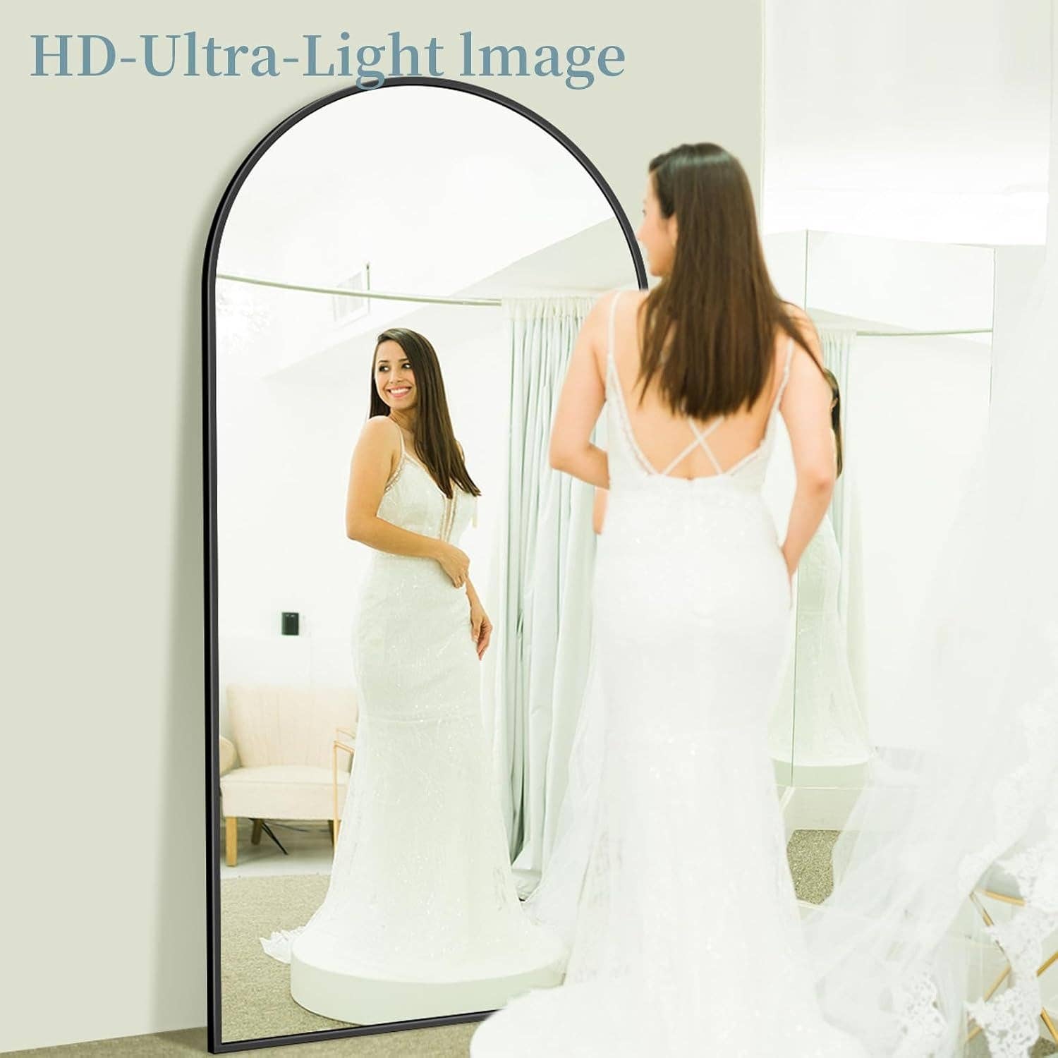 ShipItFurniture - Full Length Mirror With Stand 78x38 Inch Black Aluminum Frame