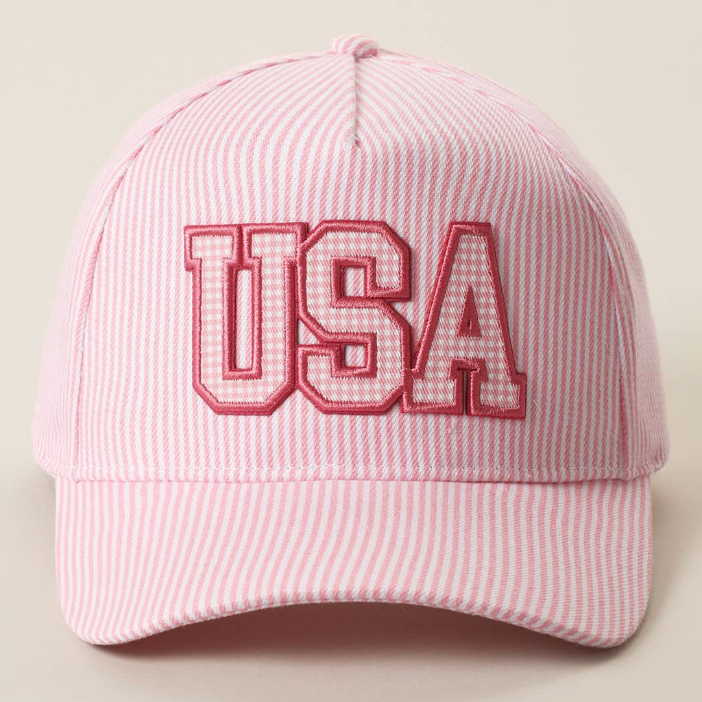 Fashion City - USA Embroidered Patch Gingham Stripe Trucker Hat