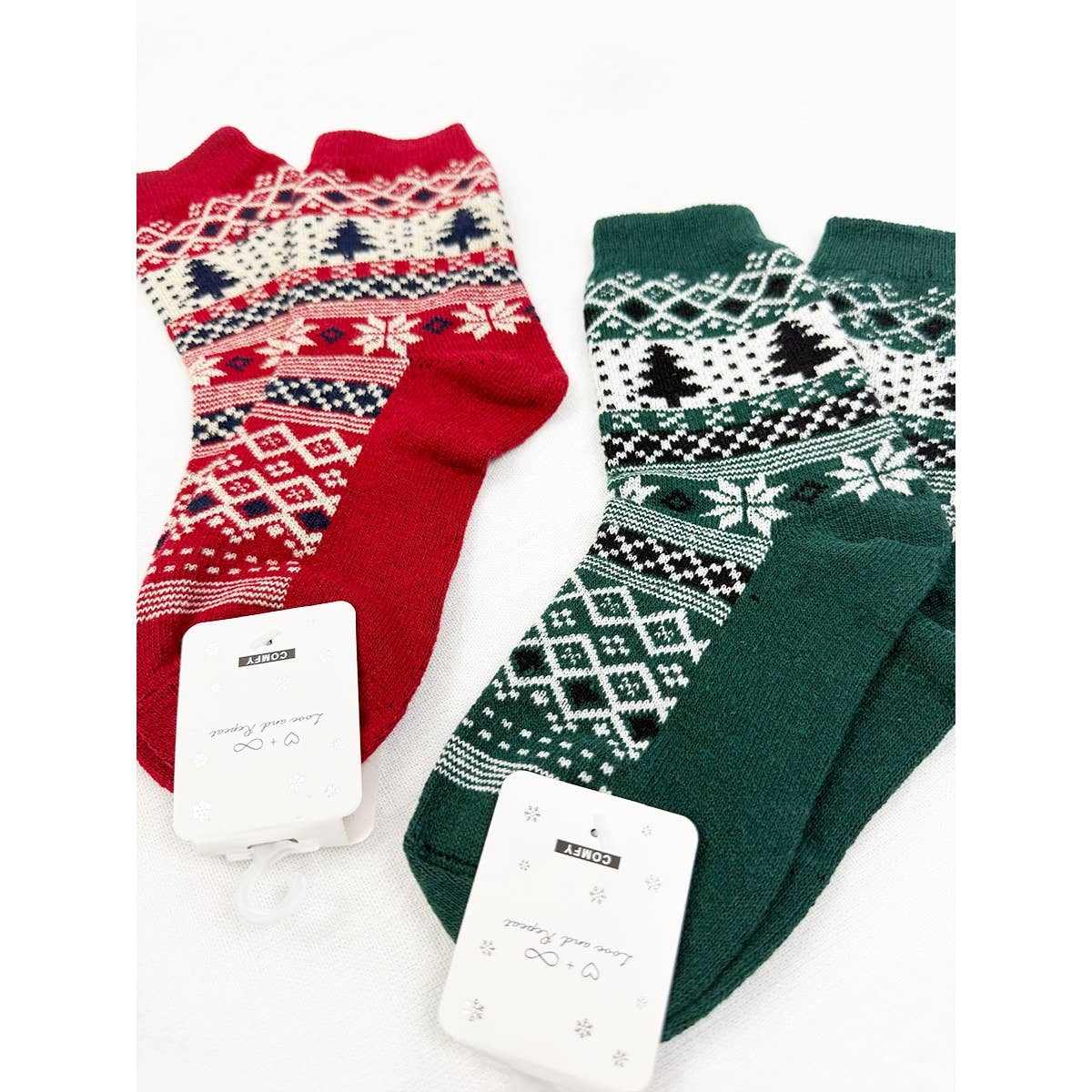 Love and Repeat - SnowFlake and Tree Print Cozy Cabin Socks
