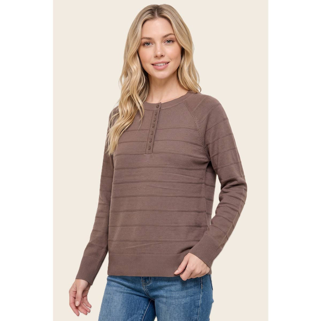 STACCATO - TEXTURE STRIPED HALF BUTTON SWEATER