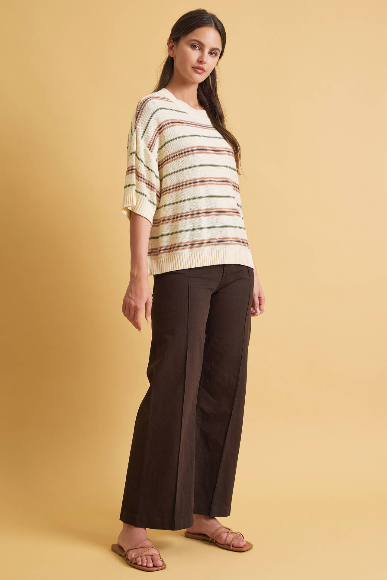 Be Cool - OVERSIZED CUT HALF SLEEVE STRIPED SWEATER