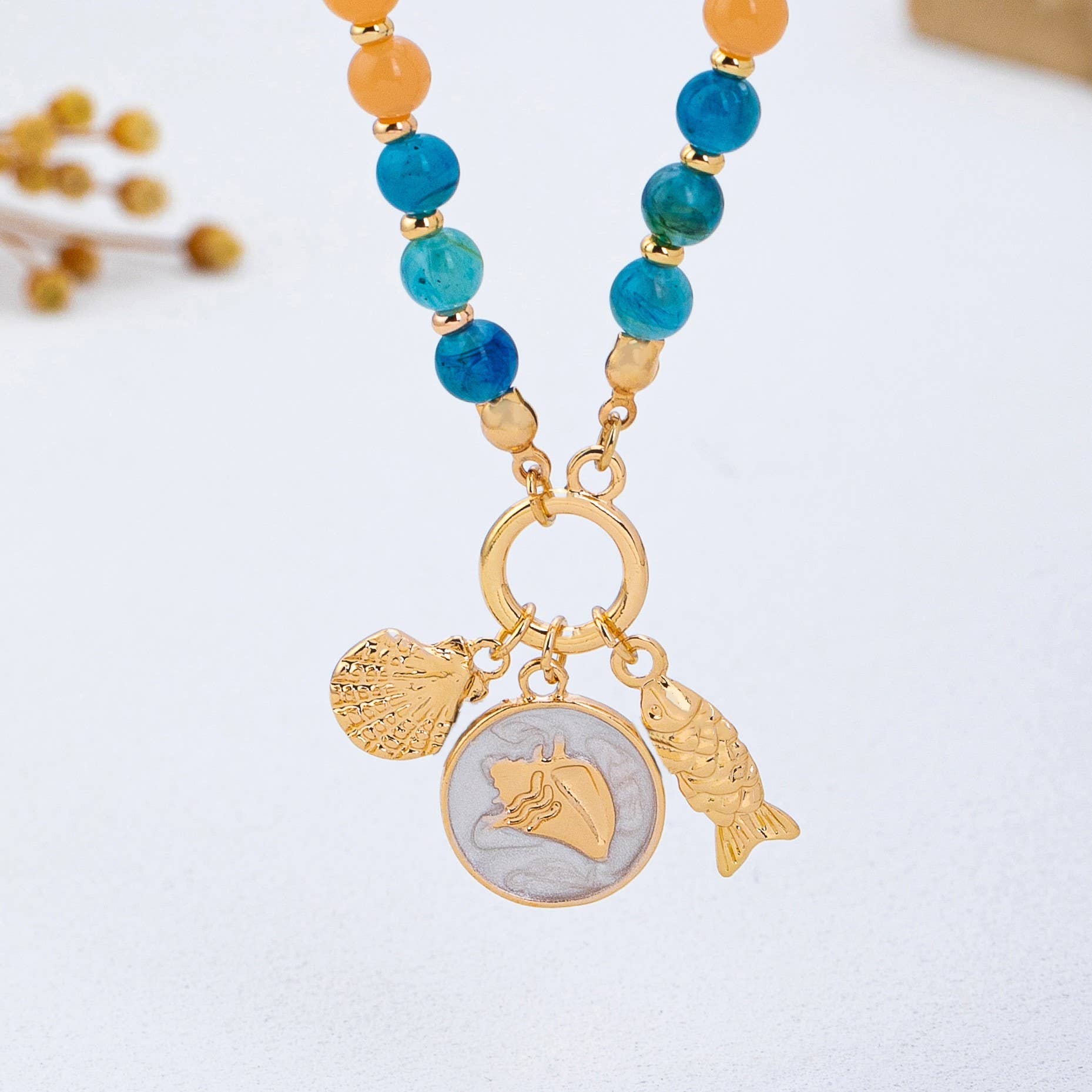 Rainbow Beaded Nautical Charm Necklace | 80N92952