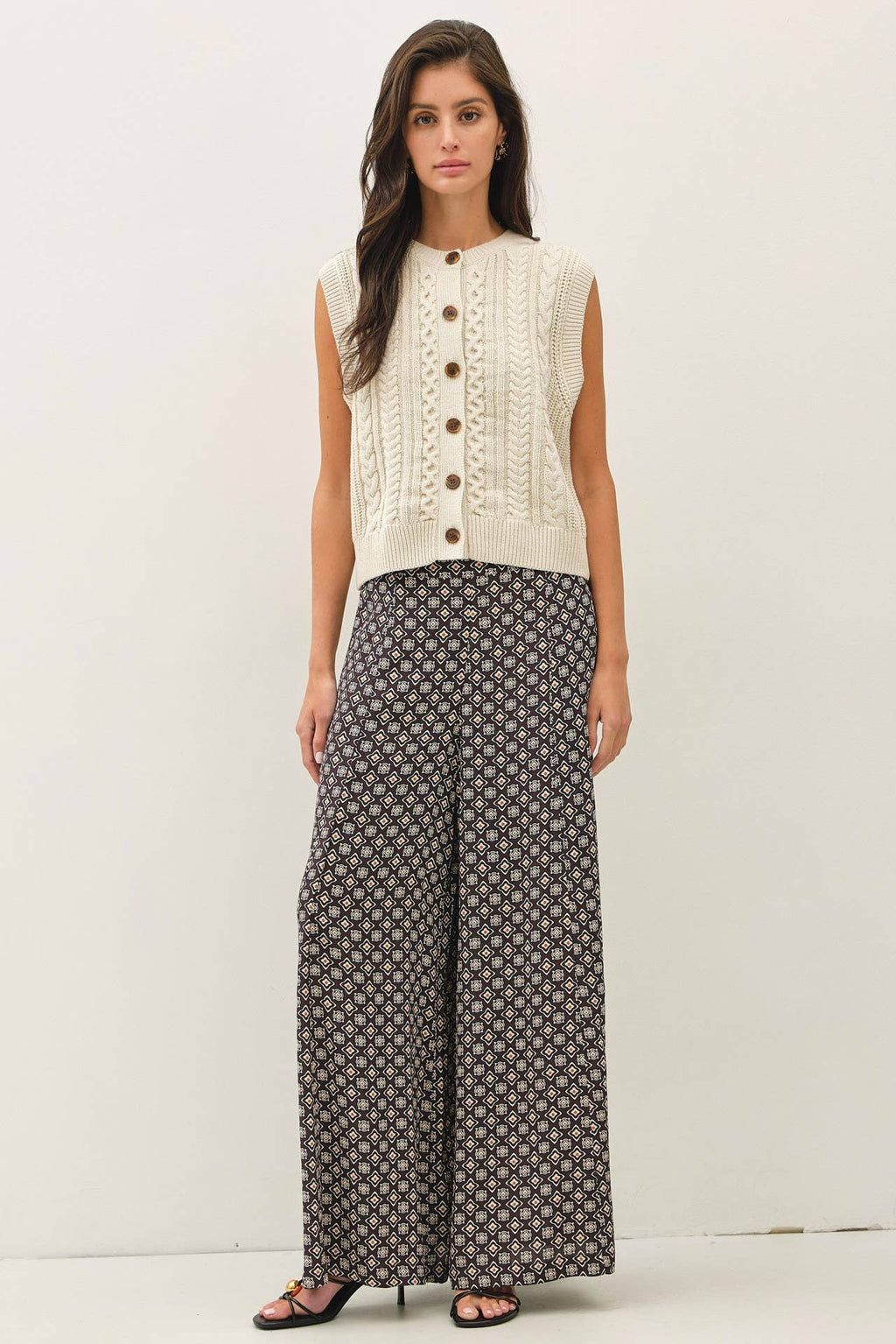 PRINTED WIDE LEG PANTS