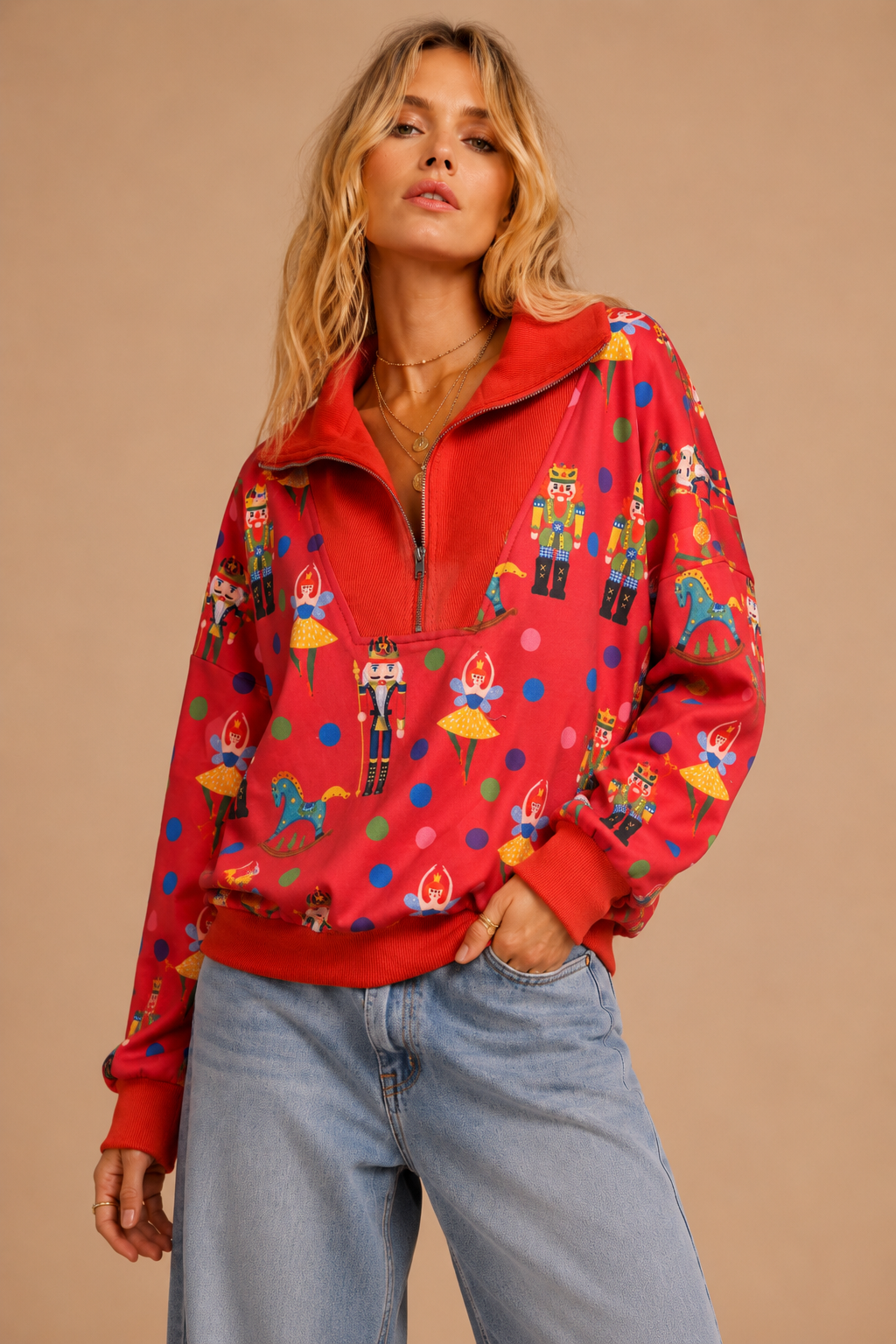 J.NNA - Nutcracker Print Quarter-Zip Sweatshirt