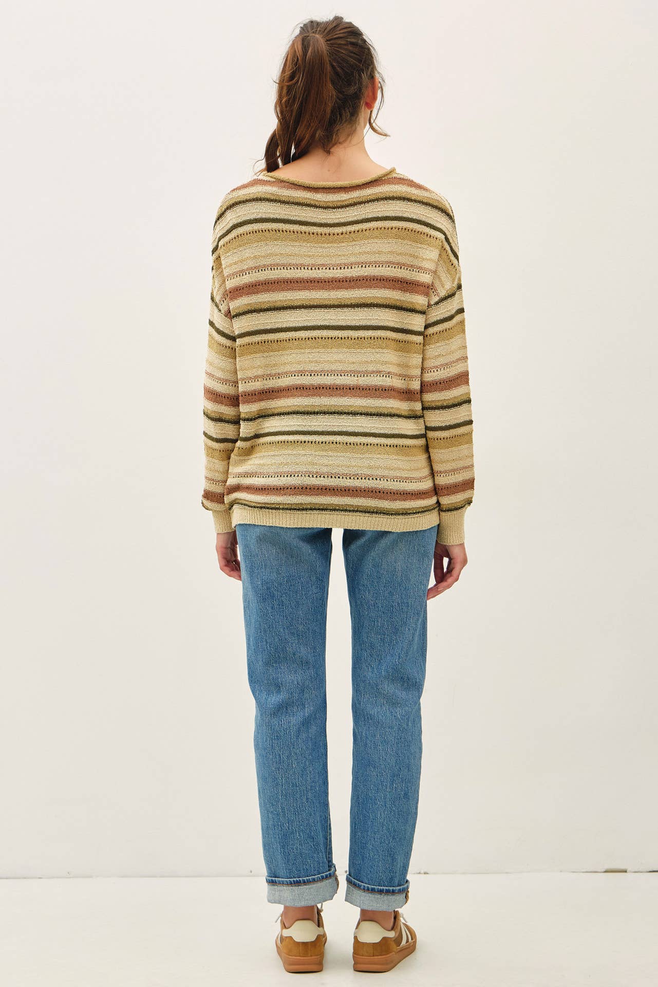 Be Cool - BREEZY KNIT MULTI STRIPED LONG SLEEVE SWEATER