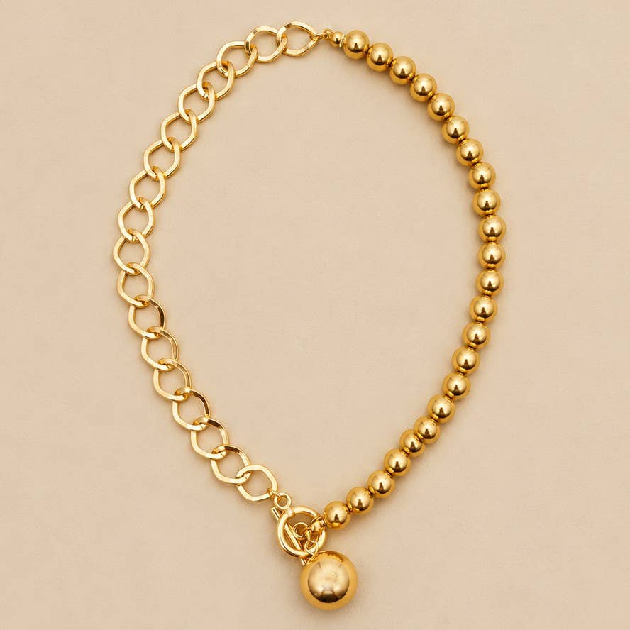 Mixed Link & Round Bead Necklace | 25N380