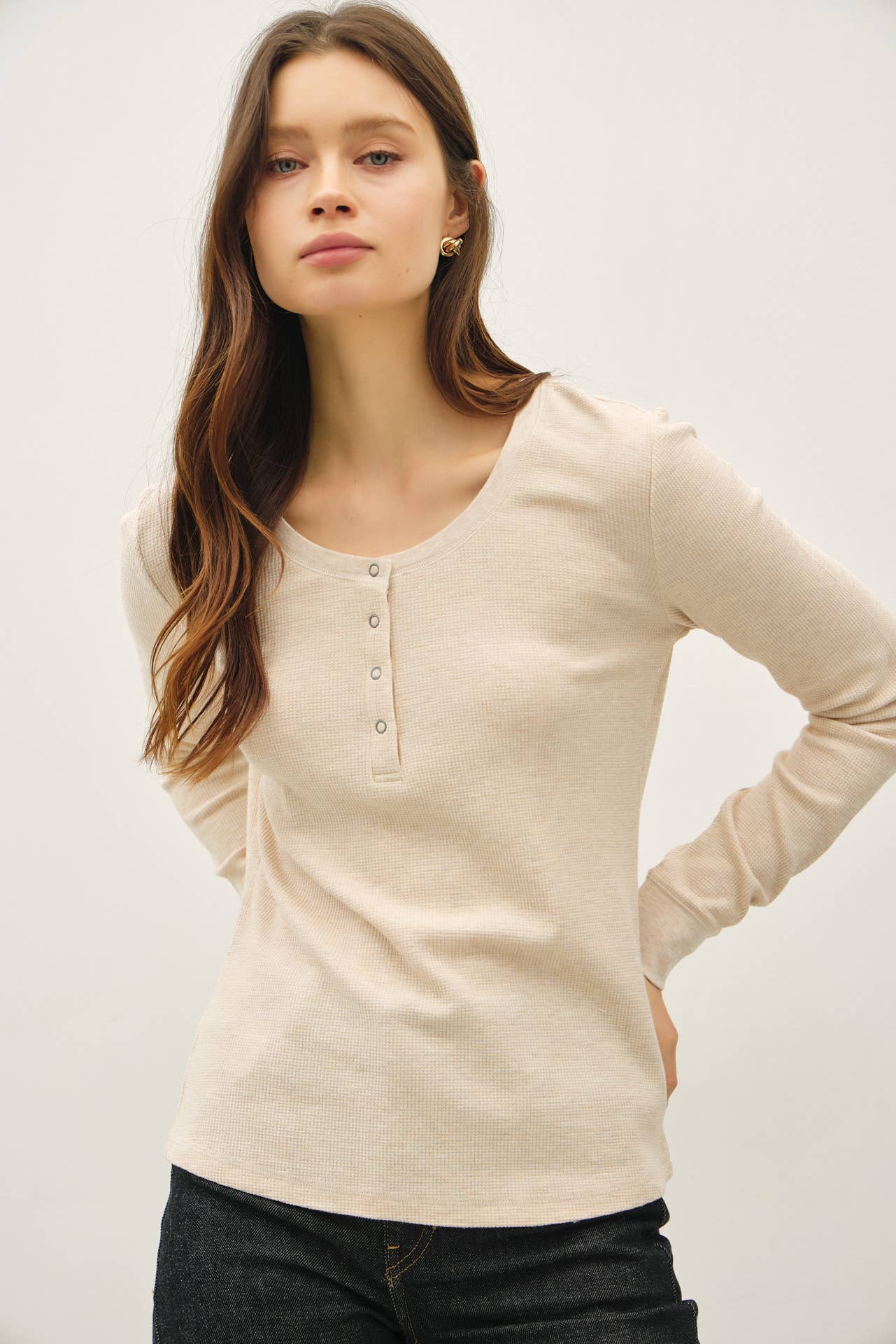 Be Cool - STITCHED THERMAL HENLEY NECK TOP