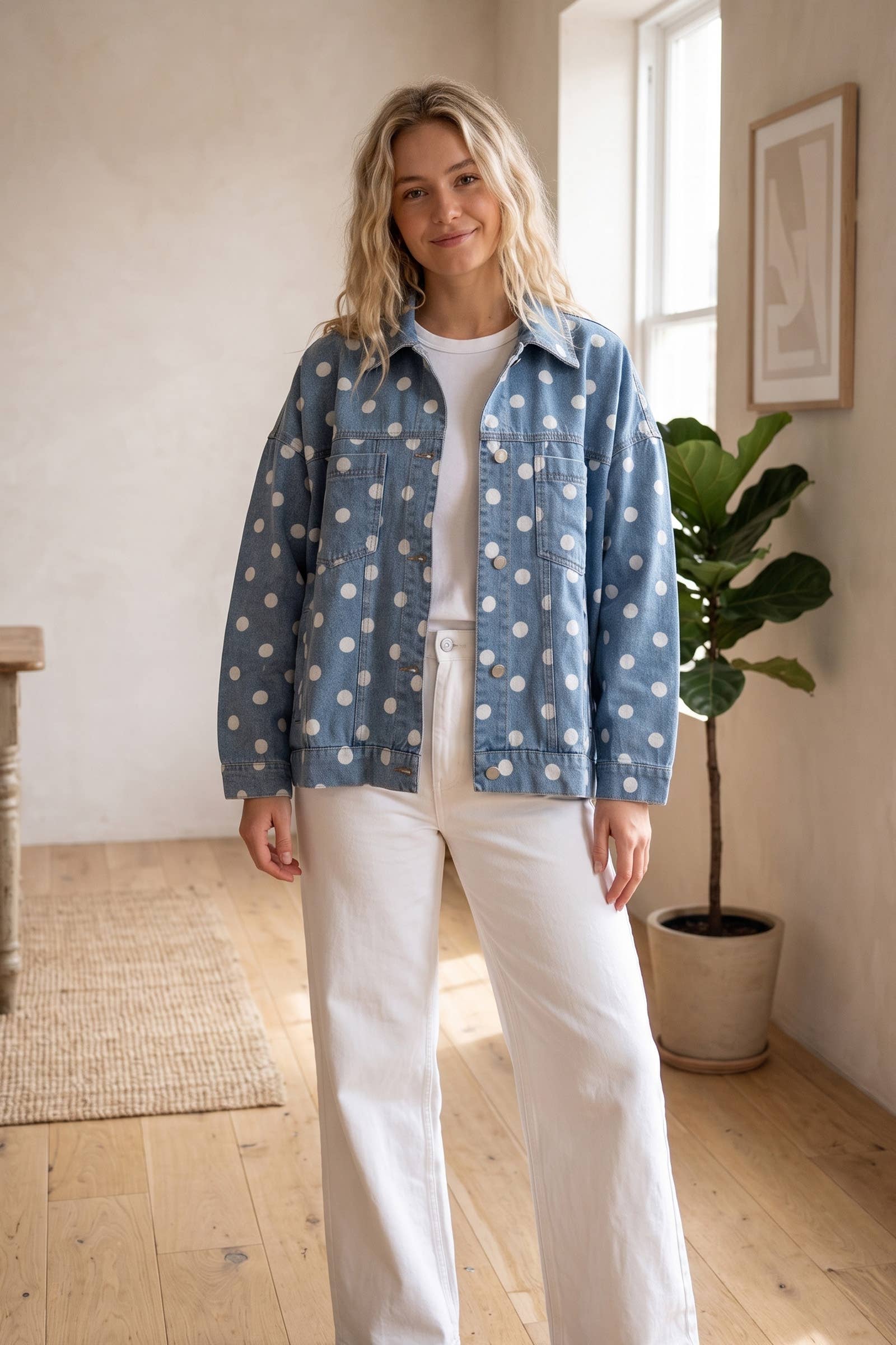 Sewn and Seen - Oversized Polka Dot Denim Jacket