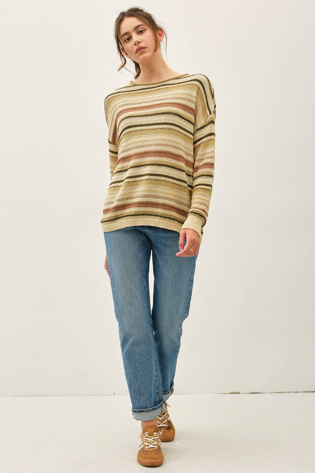 Be Cool - BREEZY KNIT MULTI STRIPED LONG SLEEVE SWEATER