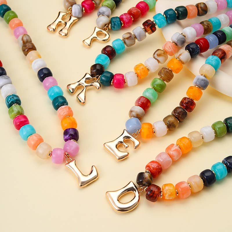 Beaded Initial Charm Necklace| 40NK9655