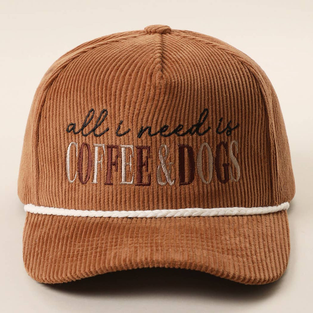 Fashion City - All I Need Is Coffee & Dogs Corduroy Rope Trucker Hat