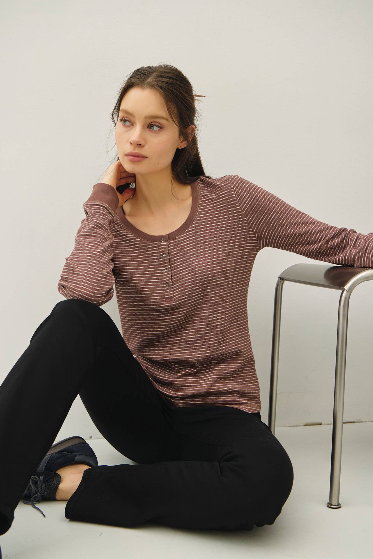 Be Cool - STITCHED THERMAL HENLEY NECK TOP