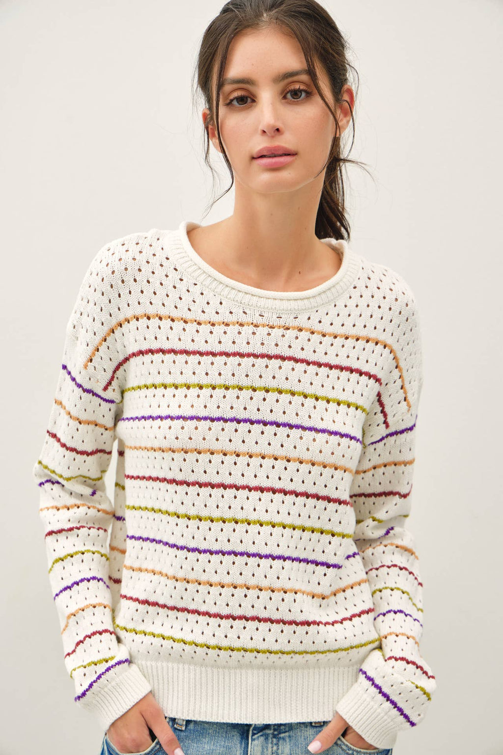 Be Cool - MULTICOLORED STRIPES CROCHET SWEATER