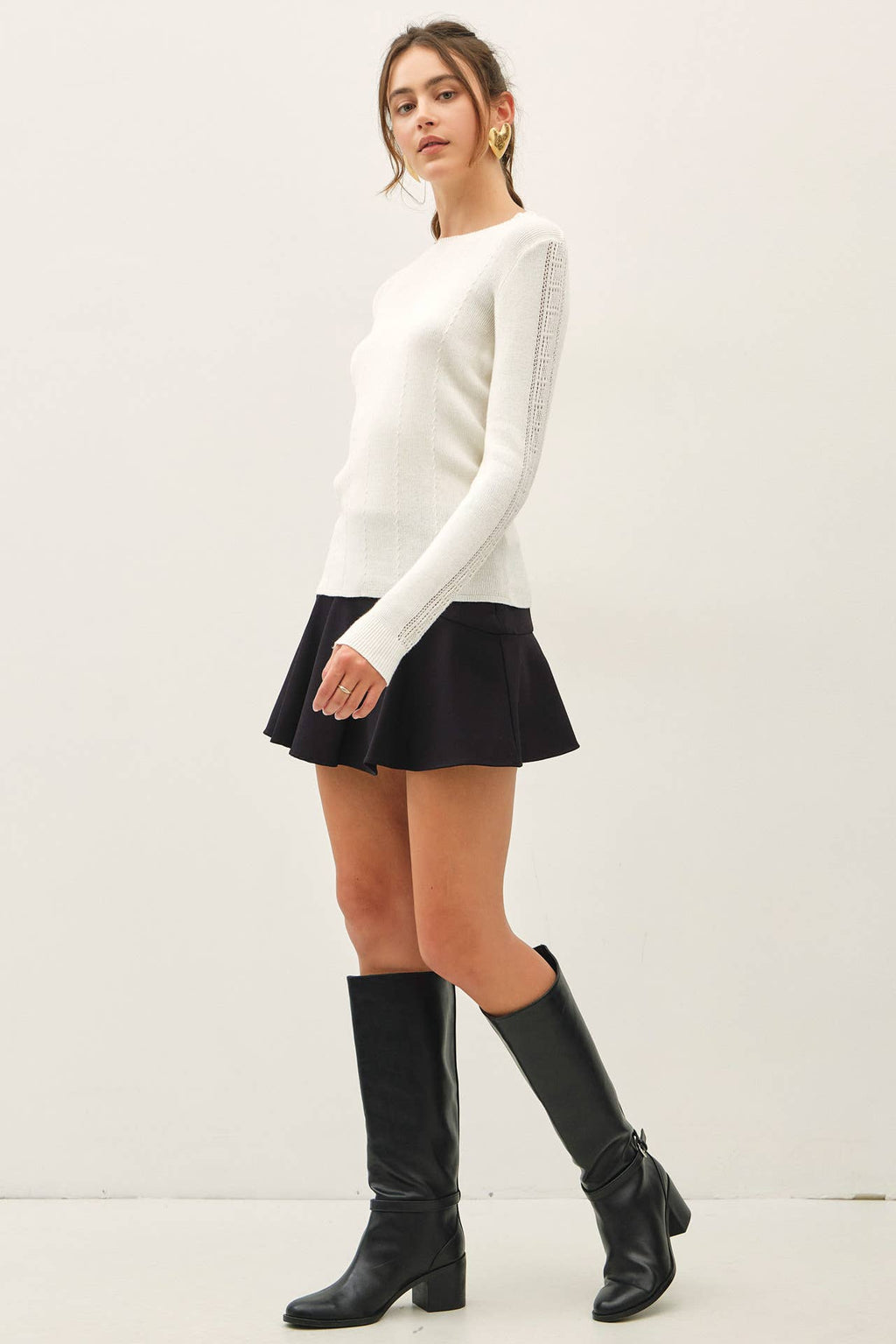 Be Cool - CROCHET SLEEVE POINTELLE FINE SWEATER
