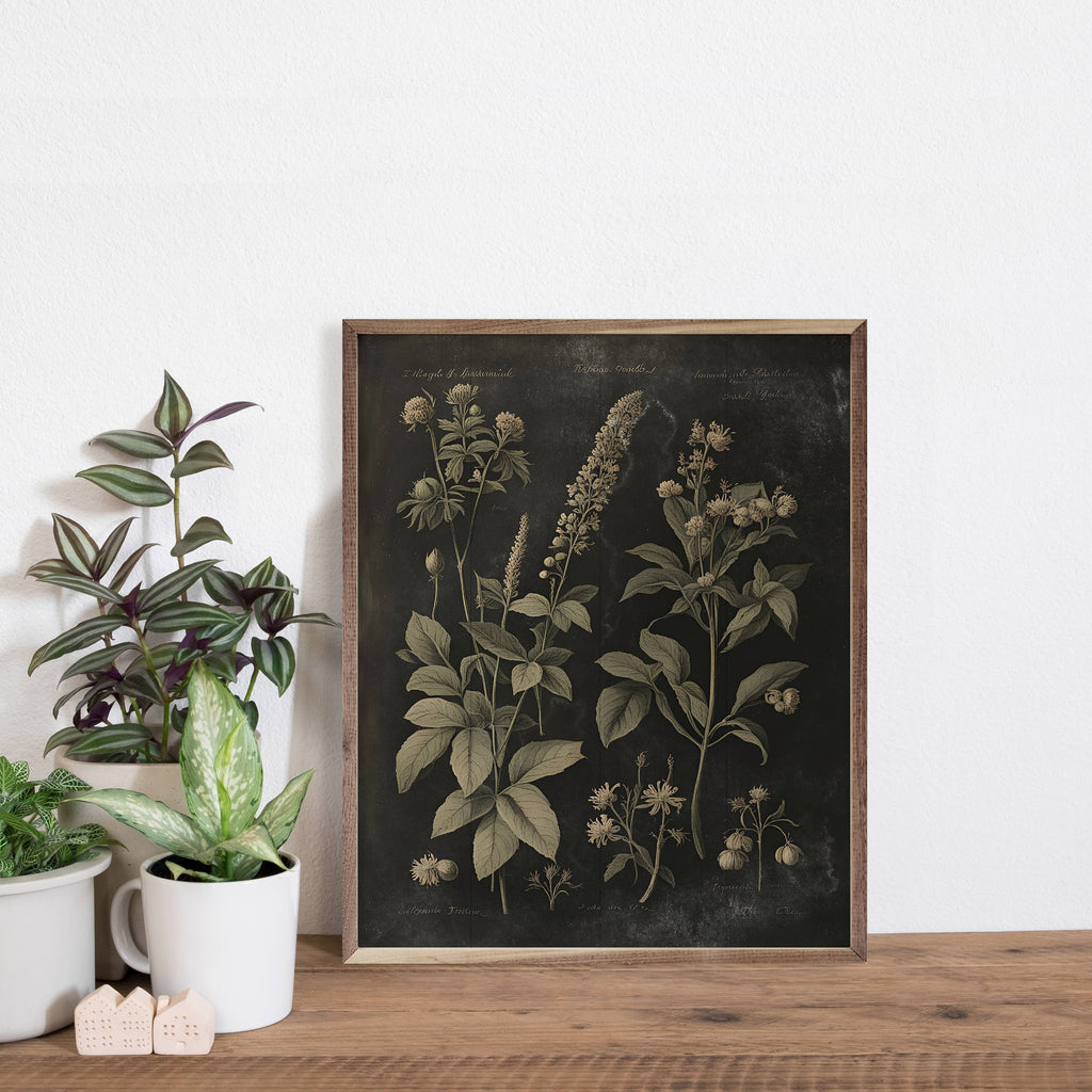 Vintage Neutral Floral Print Black