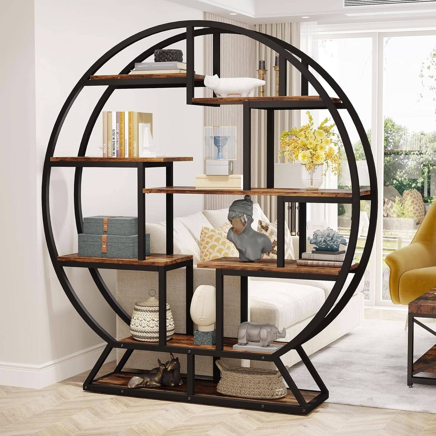 ShipItFurniture - 63 Inch Round Etagere Bookcase Staggered Shelving System