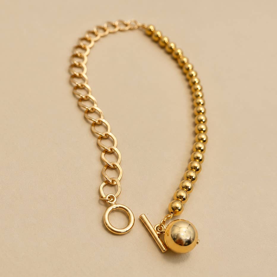 Mixed Link & Round Bead Necklace | 25N380
