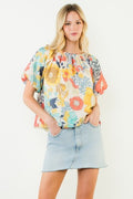 Floral Print Bubble Sleeve Top