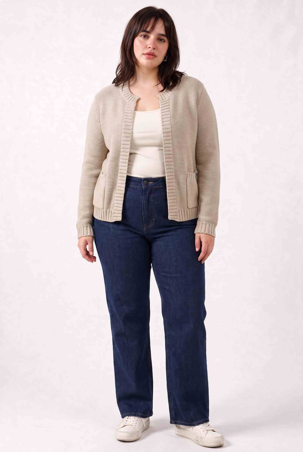 Be Cool - [PLUS] OPEN CARDIGAN WITH RIBBED EDGES