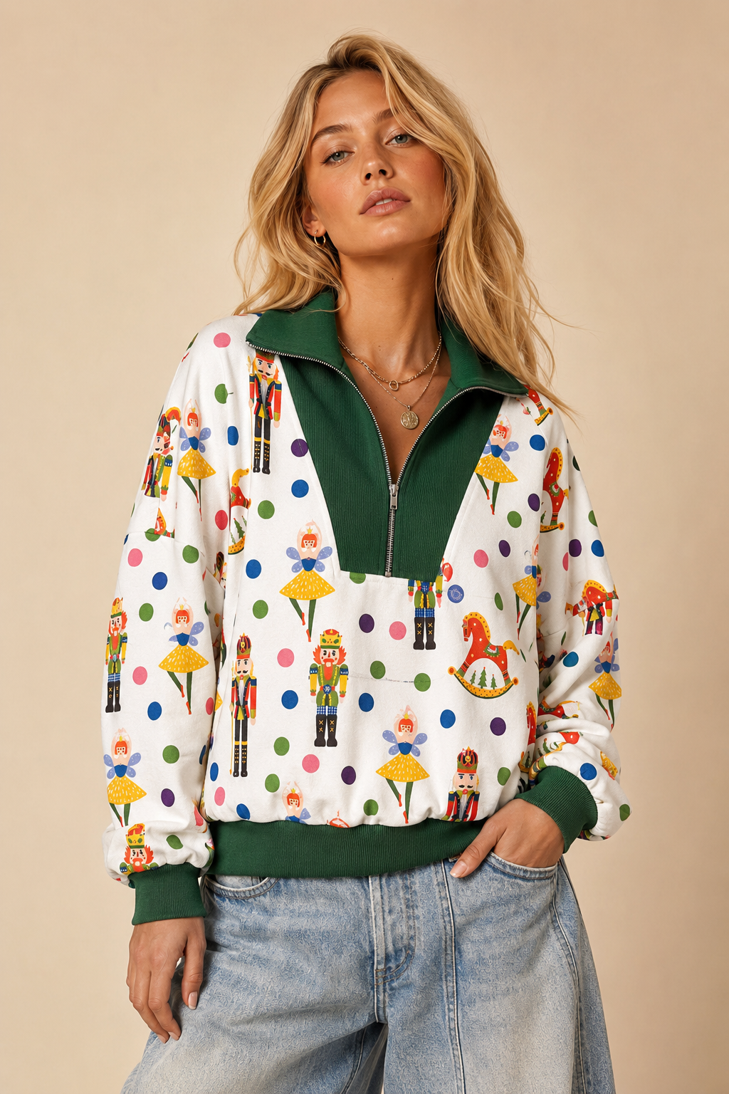 J.NNA - Nutcracker Print Quarter-Zip Sweatshirt