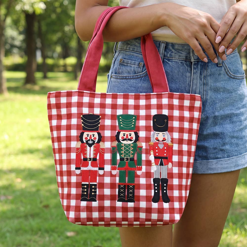 Three Nutcracker Gingham Tote Bag