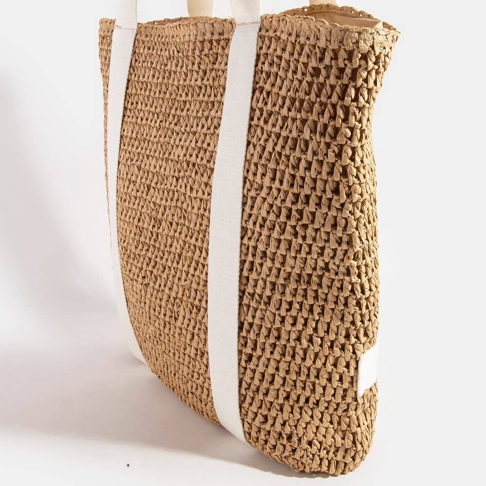 Collections by Fame Accessories - Straw Braided Hat Carrier Tote Bag